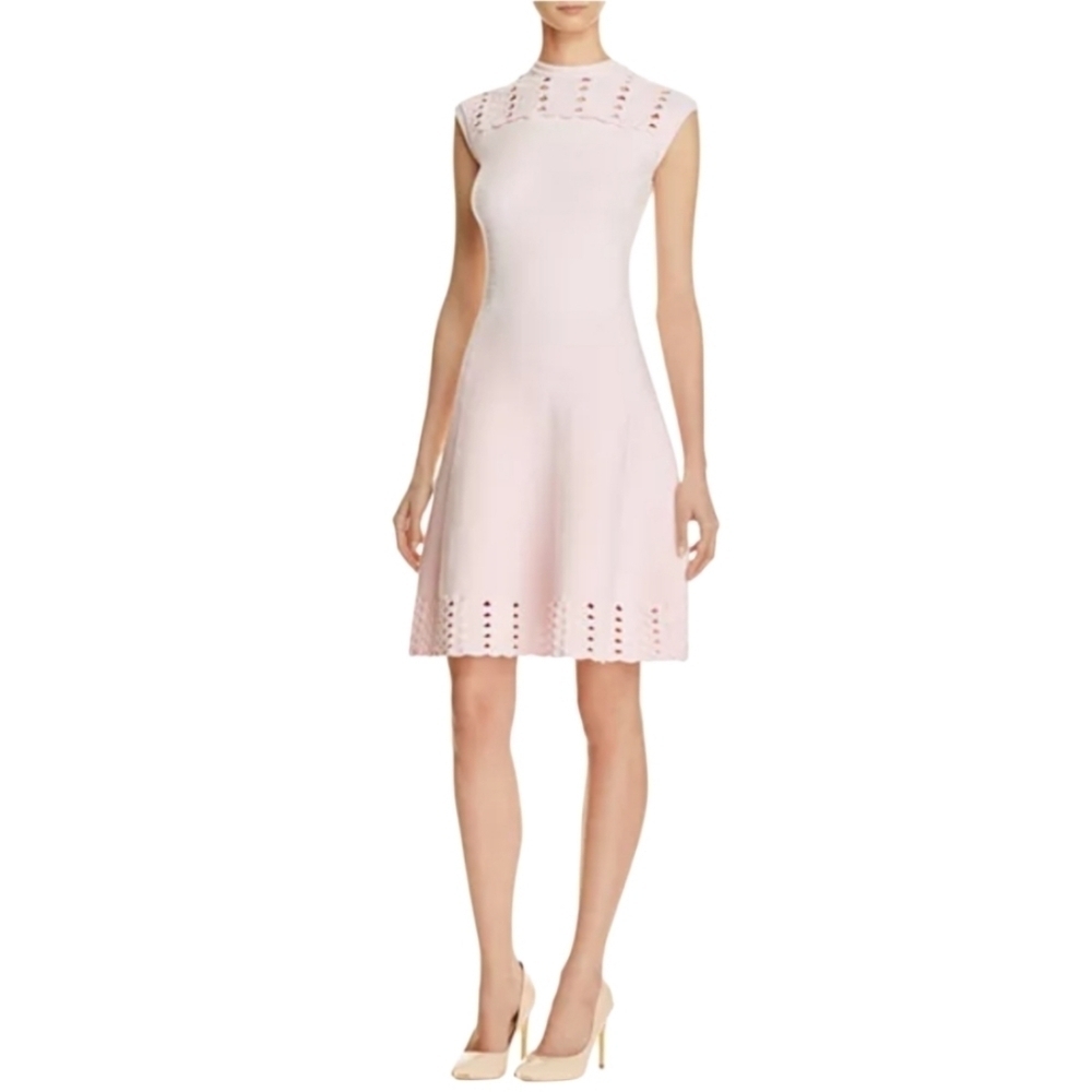 Ted Baker Jacquard Cut Out Baby Pink Skater Dress Size 4 U.S 8